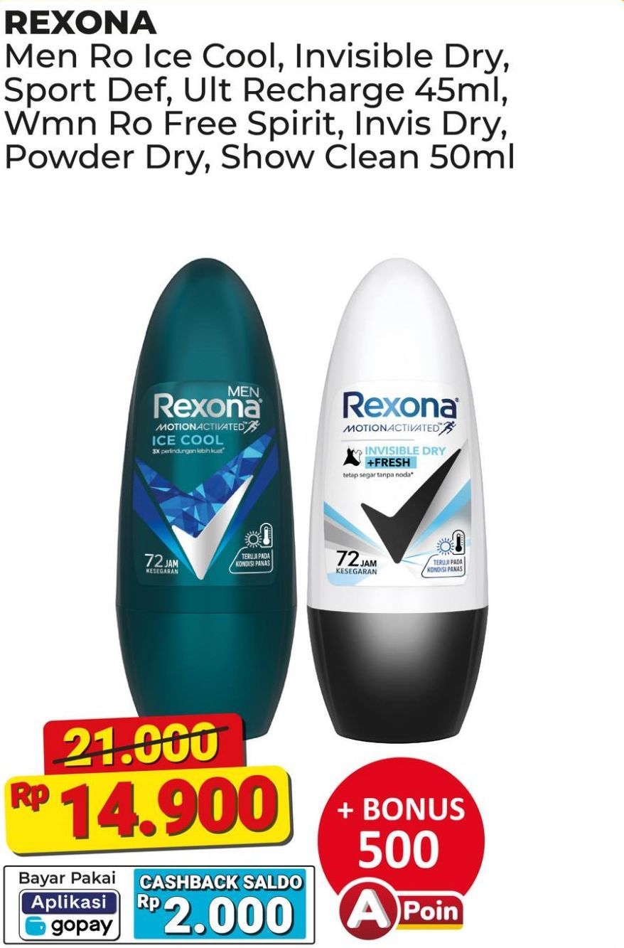 Rexona Men Deo Roll On Ice Cool, Invisible Dry, Sport Defence, Ultra Recharge 45 ml