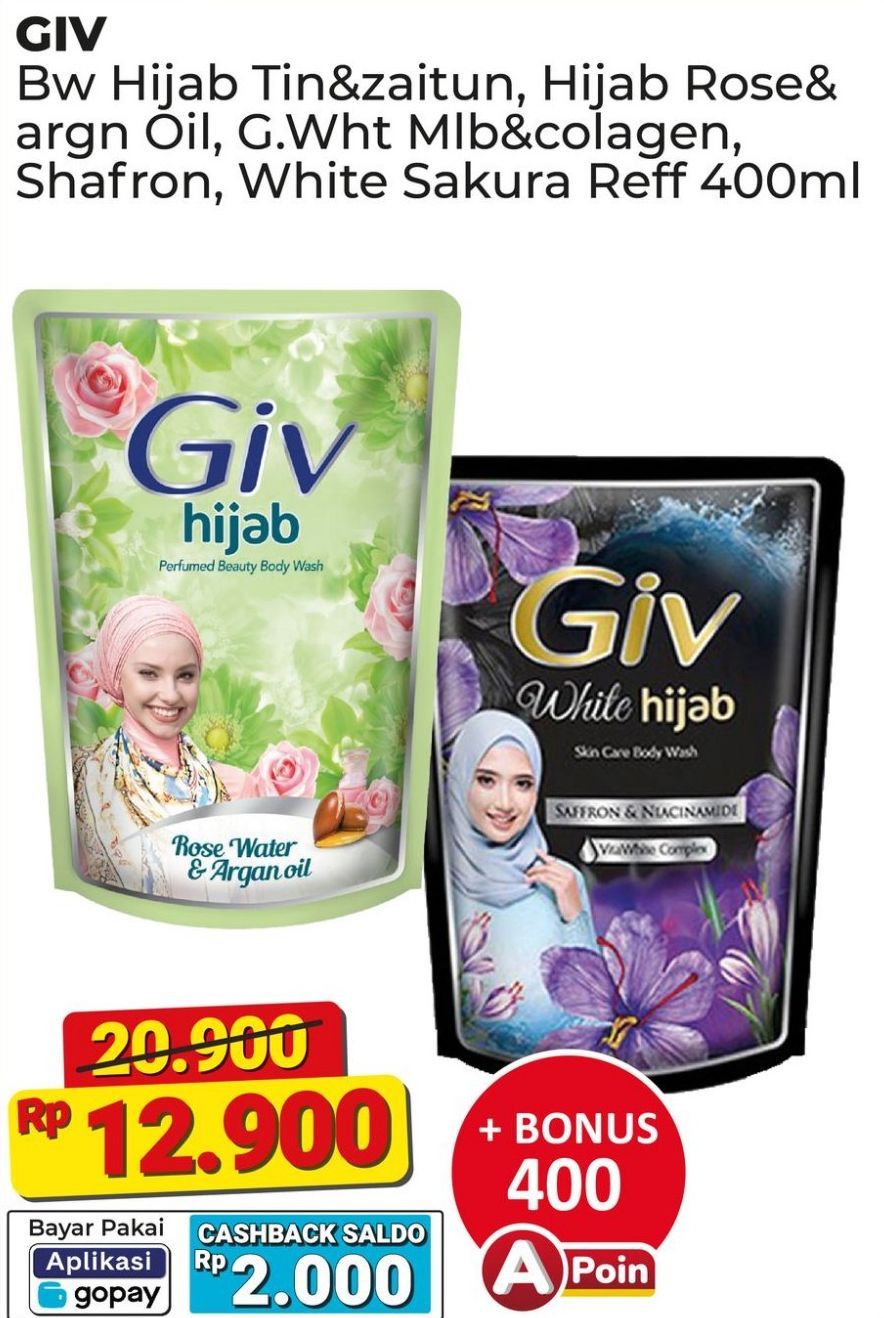 GIV Body Wash Hijab Tin & Zaitun, Damask Rose & Cherry Blossom, Mulberry & Collagen, Saffron & Niacinamide, Pearl & Sakura 400 ml