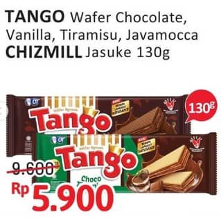 Promo Harga TANGO Wafer Chocolate, Vanilla, Tiramisu, Javamocca/CHIZMILL Jasuke 130g  - Alfamidi