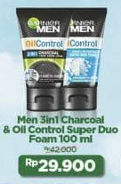 Garnier Men Turbo Light Oil Control Facial Foam 3in1 Charcoal, Super Duo Whitening + Oil Control 100 ml