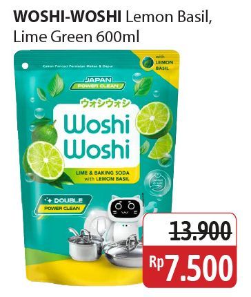 Woshi Woshi Dishwash Lime Lemon Basil, Green Tea 600 ml