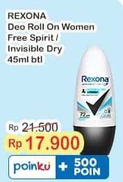 Promo Harga Rexona Deo Roll On Free Spirit, Invisible Dry 45 ml - Indomaret