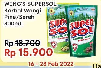 Harga Supersol Karbol Wangi Lemon Mint 800 ml hari ini Jumat, 25 Feb 2022  02.34 WIB