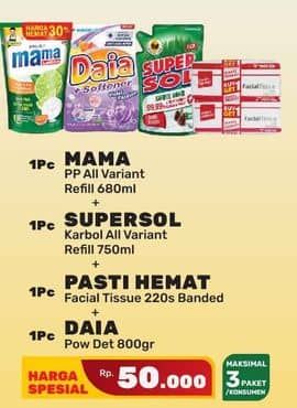 Mama Lemon + Supersol + Pasti Hemat Facial Tissue + Daia Detergent