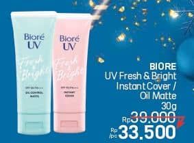 Promo Harga Biore UV Fresh & Bright Sunscreen SPF 50+ PA+++ Instant Cover, Oil Control Matte 30 ml - LotteMart