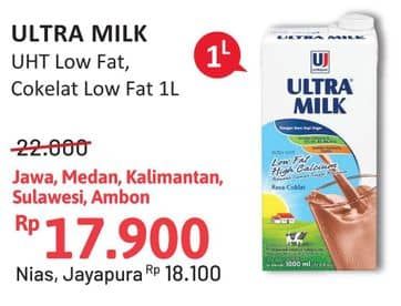 Promo Harga Ultra Milk Susu UHT Low Fat Coklat, Low Fat Full Cream 1000 ml - Alfamidi