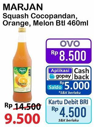 Marjan Syrup Squash Coco Pandan, Orange, Melon 450 ml