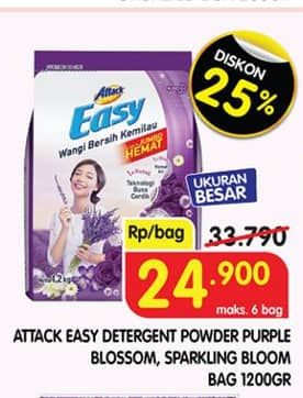 Promo Harga Attack Easy Detergent Liquid Purple Blossom, Sparkling Blooming 1200 ml - Superindo