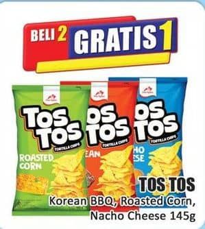 Promo Harga Tos Tos Snack Korean BBQ, Tortilla Nacho Cheese, Roasted Corn 145 gr - Hari Hari
