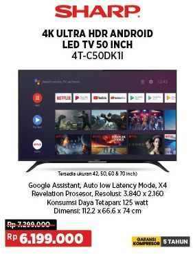 Sharp 4T-C50DK1I 4K Ultra-HDR Android TV with Google Assistant  