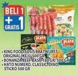Promo Harga King Food Sosis Bratwurst, Bonanza Beef Bakso, Hato Numero, Classic, Sticko, Dino  - Hypermart