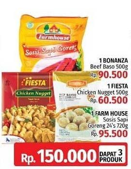 Promo Harga Bonanza Beef Bakso + Fiesta Chicken Nugget + Farmhouse Sosis Sapi Goreng  - LotteMart