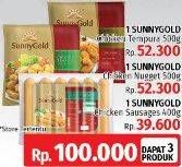 Promo Harga Sunny Gold Chicken Tempura + Nugget + Chicken Sausages  - LotteMart
